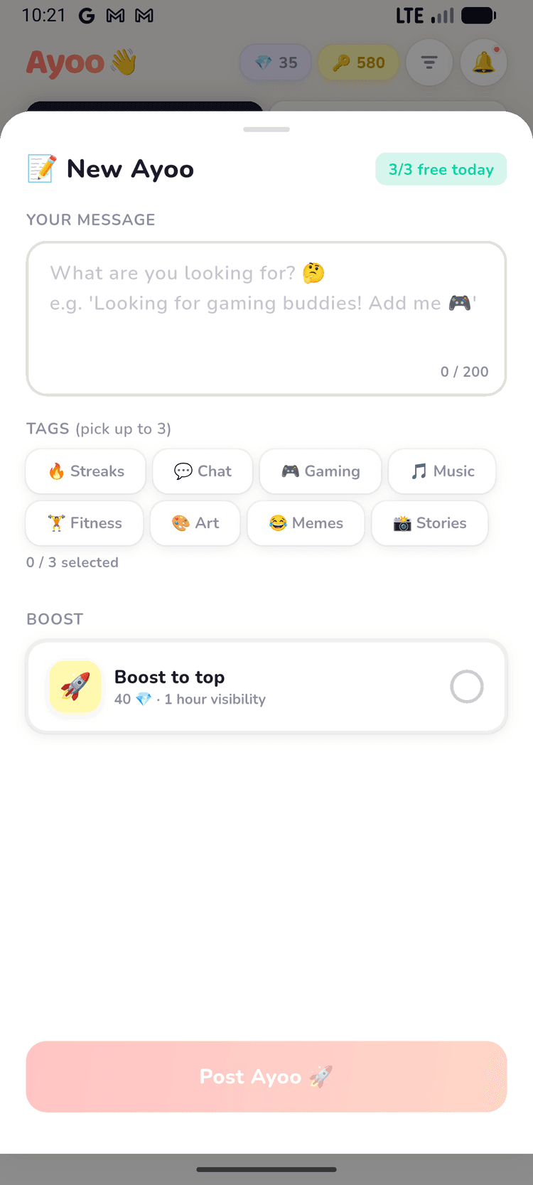 Creating an anonymous post on Ayoo